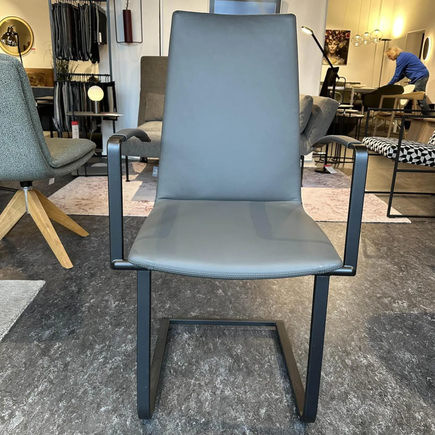 Bacher Stuhlsets|3er Set Stuhl Karma Leder Toledo Anthrazit Gestell Flachstahl Schwarz Mit Und Ohne Armlehnen