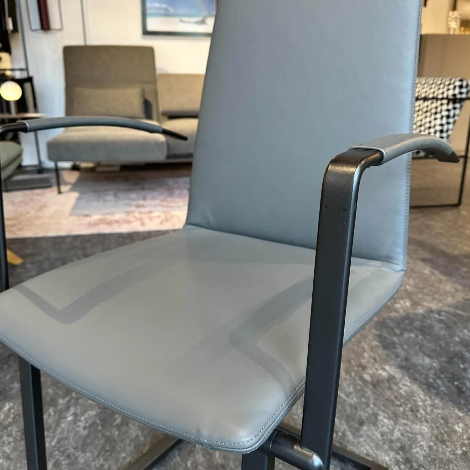 Bacher Stuhlsets|3er Set Stuhl Karma Leder Toledo Anthrazit Gestell Flachstahl Schwarz Mit Und Ohne Armlehnen