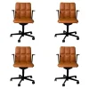 Walter Knoll Bürostühle|Stuhlsets|4er Set Stuhl Leadchair Management Leder Napoli Cognac Braun Gestell Schwarz Matt Pulverbeschichtet Füße Rollen Schwarz