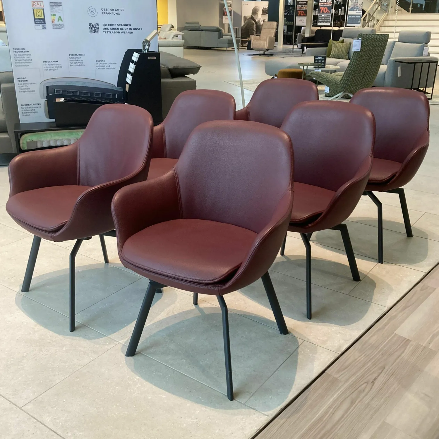 Wimmer Stuhlsets|6er Set Stuhl Leder Colorado Kaminrot Rot Gestell Metall Schwarz Grau Drehbar