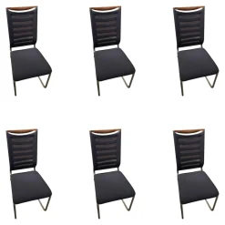 Venjakob Stuhlsets|6er Set Stuhl Lilli Stoff Tritex Titan Blau Kopfstück Nussbaum Gölt Gestell Edelstahloptik Poliert