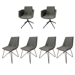 Team 7 Stuhlsets|6er Set Stuhl Lui Und Grand Lui Bezug Stoff Canvas 154 Grau Außen Leder Origon Schwarz 70240 Drahtgestell Schwarz Matt Pulverbeschichtet