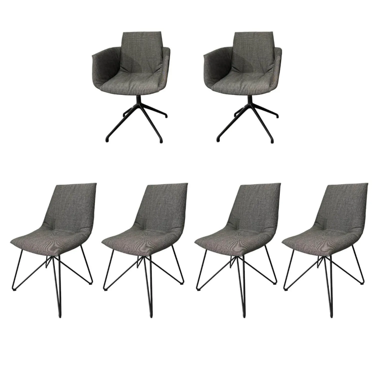 Team 7 Stuhlsets|6er Set Stuhl Lui Und Grand Lui Bezug Stoff Canvas 154 Grau Außen Leder Origon Schwarz 70240 Drahtgestell Schwarz Matt Pulverbeschichtet