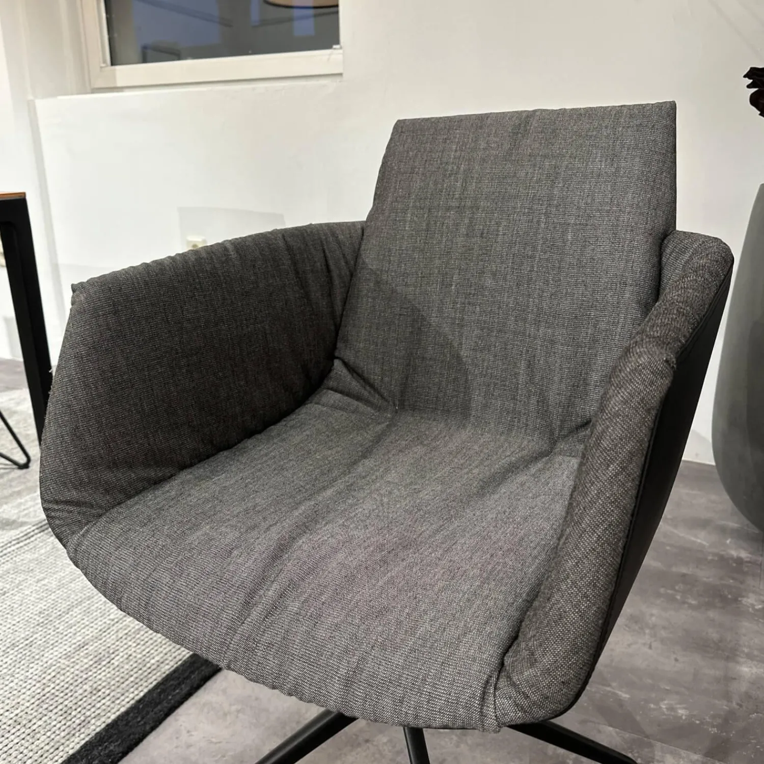 Team 7 Stuhlsets|6er Set Stuhl Lui Und Grand Lui Bezug Stoff Canvas 154 Grau Außen Leder Origon Schwarz 70240 Drahtgestell Schwarz Matt Pulverbeschichtet