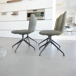 Riva1920 Stuhlsets|4er Set Stuhl Materia Soft Leder Nabuk Nubuk 104 Salvia Grau Aluminiumgestell Base Irondust Schwarz Drehbar