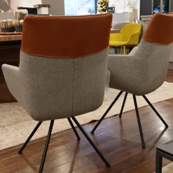 Gealux Stuhlsets|2er Set Stuhl Orlando Leder Polo 10 93 Braun Und Stoff Miuna 75 Grau Gestell Metall Schwarz