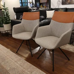 Gealux Stuhlsets|2er Set Stuhl Orlando Leder Polo 10 93 Braun Und Stoff Miuna 75 Grau Gestell Metall Schwarz