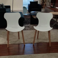 B&B Italia Stuhlsets|2-er Set Stuhl Papilio Shell SH2 Schale Kunststoff Weiß Gestell Eiche Hell Gebürstet