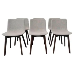 Fredericia Stuhlsets|6er Set Stuhl Pato Stoff Kvadrat Clay 0012 Grau Gestell Geräucherte Eiche Gebeizt Und Lackiert Mit Gleitern