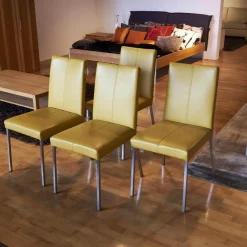 Bree's New World Stuhlsets|4er Set Stuhl Penthouse Leder Gelb Gestell Silber