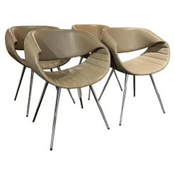 Dauphin Home Stuhlsets|4-er Set Stuhl Perillo Leder Royal Reed Vierfußgestell Aluminium