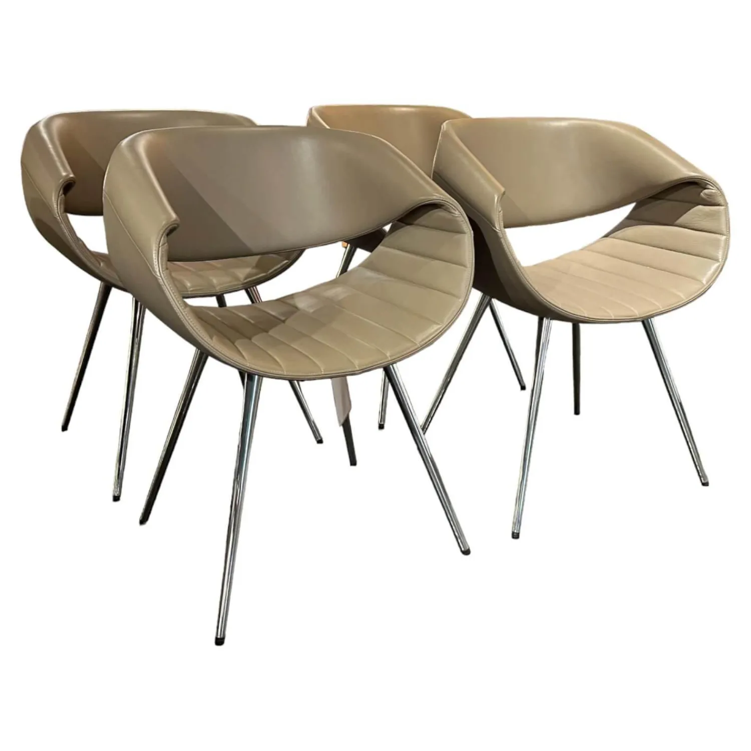 Dauphin Home Stuhlsets|4-er Set Stuhl Perillo Leder Royal Reed Vierfußgestell Aluminium