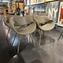 Dauphin Home Stuhlsets|4-er Set Stuhl Perillo Leder Royal Reed Vierfußgestell Aluminium