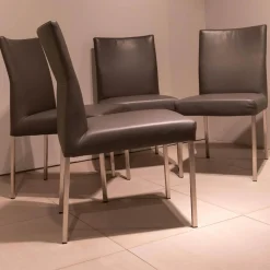 Bert Plantagie Stuhlsets|4-er Set Stuhl Pose -E Leder Tendens Farbe LD 1200 Graniet Gestell Edelstahl