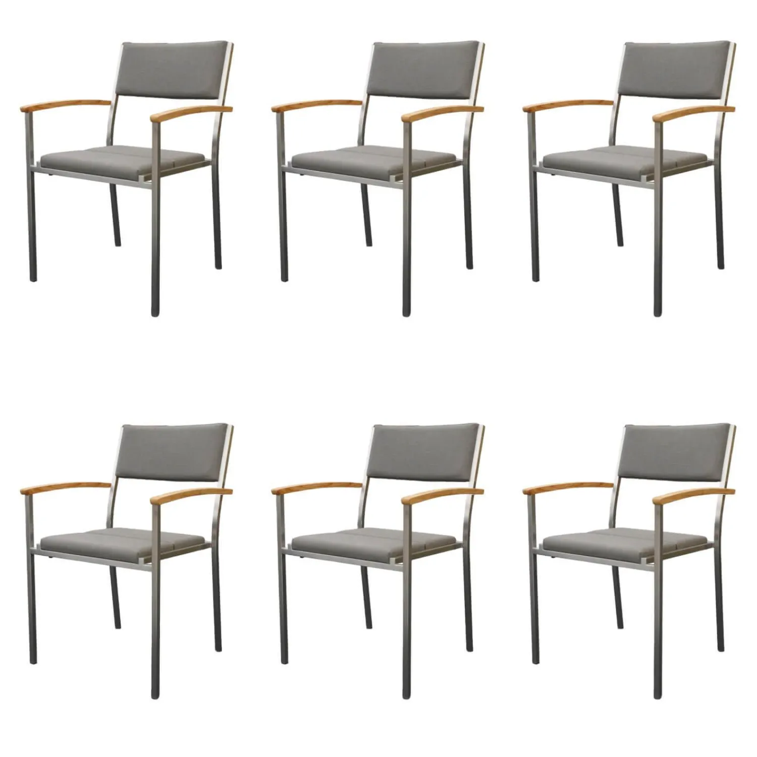 Zebra Gartenstühle|8er Set Stuhl Quadux Stoff Sunbrella Smoke 7001 Gestell Edelstahl