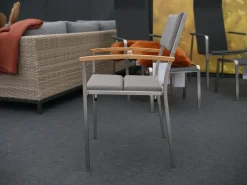 Zebra Gartenstühle|8er Set Stuhl Quadux Stoff Sunbrella Smoke 7001 Gestell Edelstahl