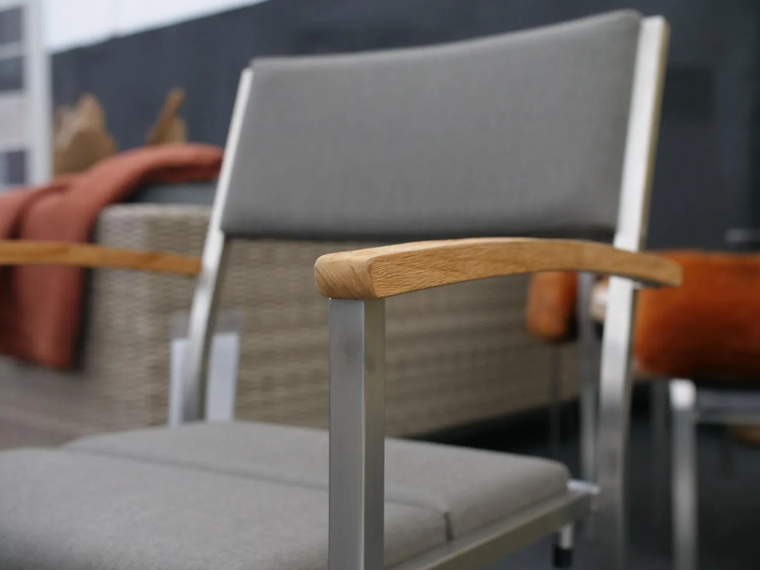 Zebra Gartenstühle|8er Set Stuhl Quadux Stoff Sunbrella Smoke 7001 Gestell Edelstahl