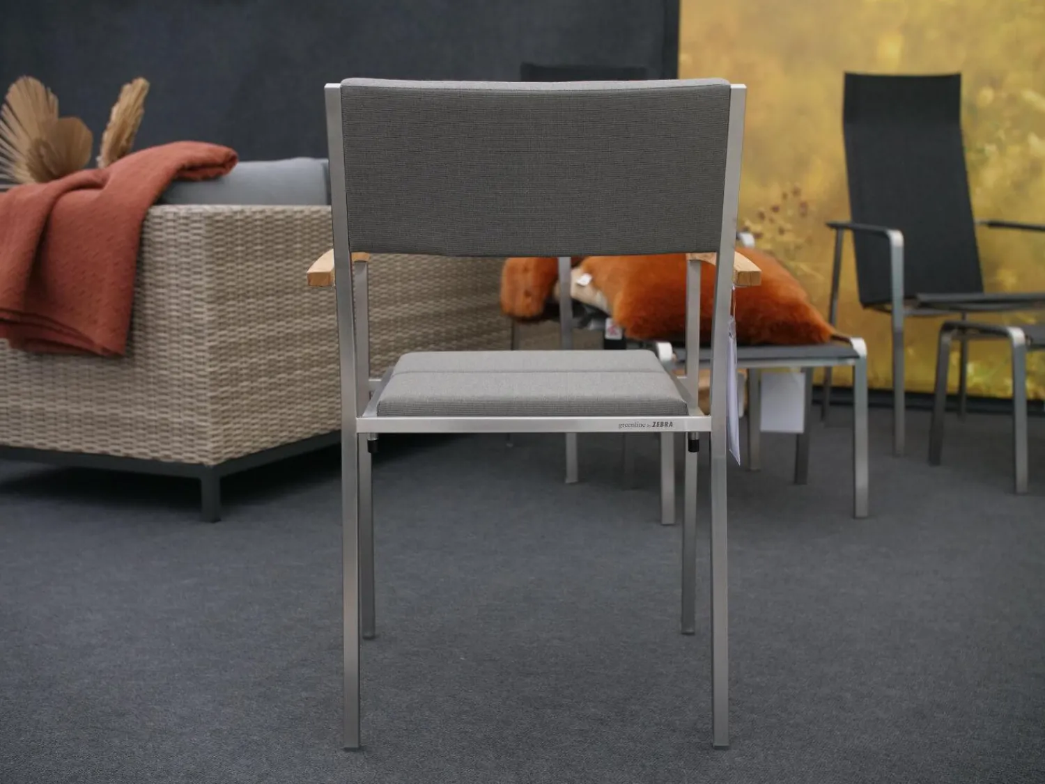 Zebra Gartenstühle|8er Set Stuhl Quadux Stoff Sunbrella Smoke 7001 Gestell Edelstahl