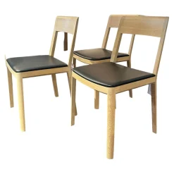 Rodam Stuhlsets|3-er Set Stuhl RO Plot Polstersitz Leder Schwarz Holzgestell Eiche