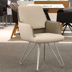 Koinor Stuhlsets|4er Set Stuhl S 1217 Stoff Grace 23 Grau Leder B Bonito Marmo Braun Gestell Nickel Satiniert