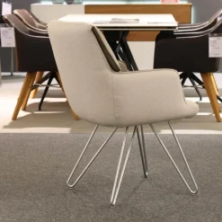 Koinor Stuhlsets|4er Set Stuhl S 1217 Stoff Grace 23 Grau Leder B Bonito Marmo Braun Gestell Nickel Satiniert