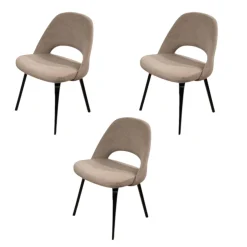 Knoll International Stuhlsets|3er Set Stuhl Saarinen Konferenz Stoff Colorado Schlamm Beige Braun Gestell Eiche Auf Ebenholz