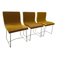 Ligne Roset Stuhlsets|3er Set Stuhl Sala Stoff Steelcut Trio 453 Gelb Kufengestell Metall Verchromt