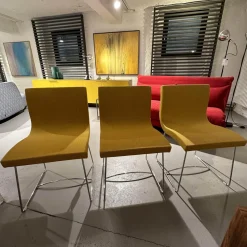 Ligne Roset Stuhlsets|3er Set Stuhl Sala Stoff Steelcut Trio 453 Gelb Kufengestell Metall Verchromt