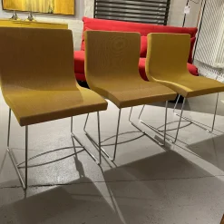 Ligne Roset Stuhlsets|3er Set Stuhl Sala Stoff Steelcut Trio 453 Gelb Kufengestell Metall Verchromt