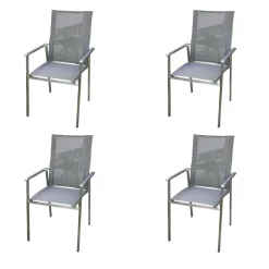 Niehoff Stuhlsets|4er Set Stuhl Scalea Hochlehner Outdoor Textillene Silbergrau Armlehnen Aluminium Schwarz Gestell Edelstahl Gebürstet