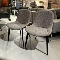 Walter Knoll Stuhlsets|2er Set Stuhl Sheru 1430 C Stoff Talent 10787896 Grau Rücken Leder Rodeo Soft 1417 Pebble Grau Braun Füße Eiche Alurahmen Schwarz