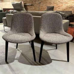 Walter Knoll Stuhlsets|2er Set Stuhl Sheru 1430 C Stoff Talent 10787896 Grau Rücken Leder Rodeo Soft 1417 Pebble Grau Braun Füße Eiche Alurahmen Schwarz