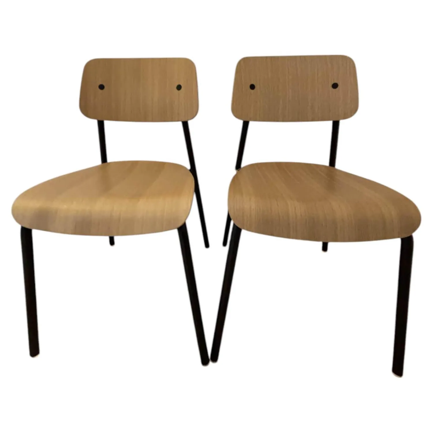 Fermob Stuhlsets|2er Set Stuhl Studie Eichenholz Furniert Gestell Aluminiumrohr Schwarz