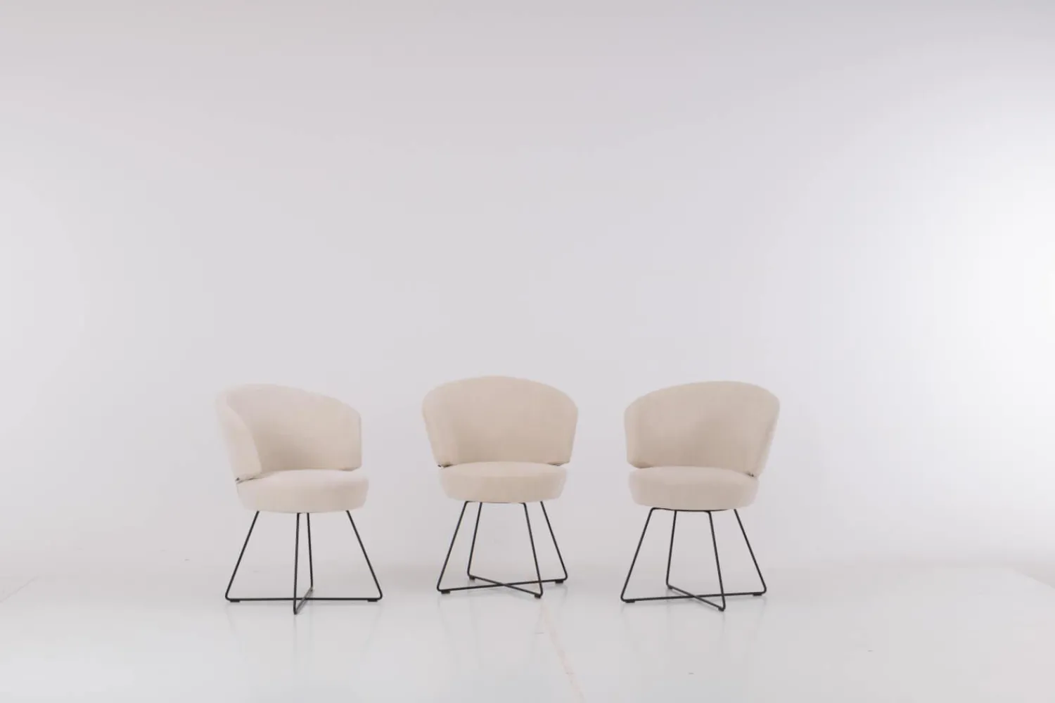 Werther Stuhlsets|3er Set Stuhl Trick Stoff U2382G Weiß Beige Gestell Draht Schwarz Inklusive Drehbeschlag