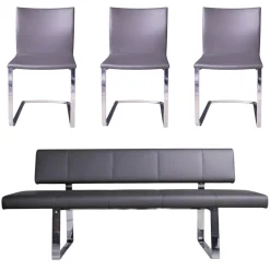 Bacher Stuhlsets|3er Set Stuhl Und Essbank Mirado Leder 1024 Anthrazit Gestell Flachstahl Verchromt