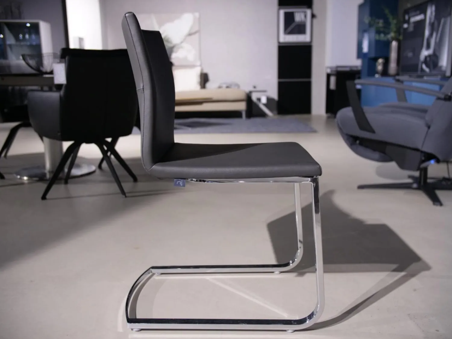 Bacher Stuhlsets|3er Set Stuhl Und Essbank Mirado Leder 1024 Anthrazit Gestell Flachstahl Verchromt