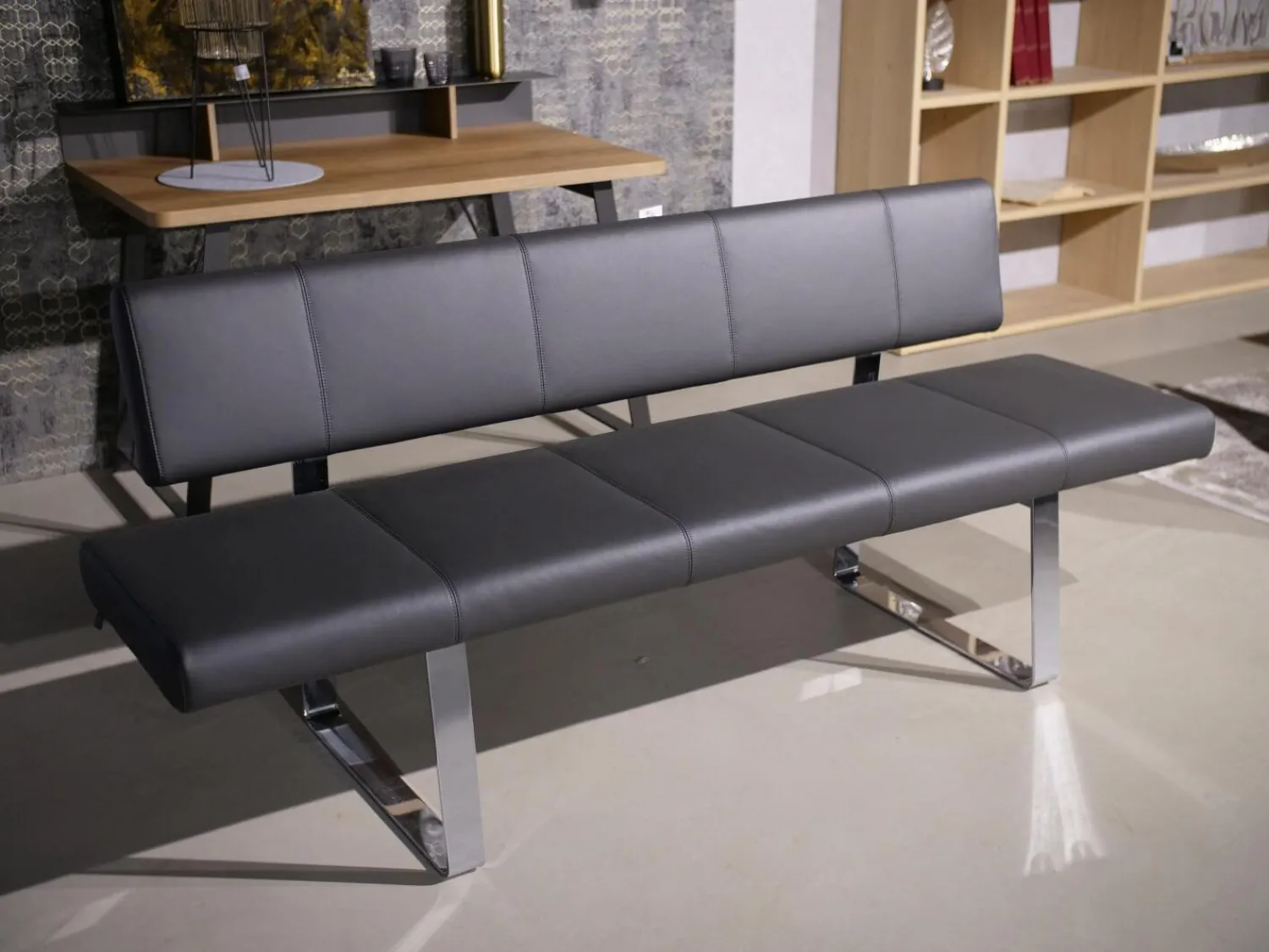 Bacher Stuhlsets|3er Set Stuhl Und Essbank Mirado Leder 1024 Anthrazit Gestell Flachstahl Verchromt