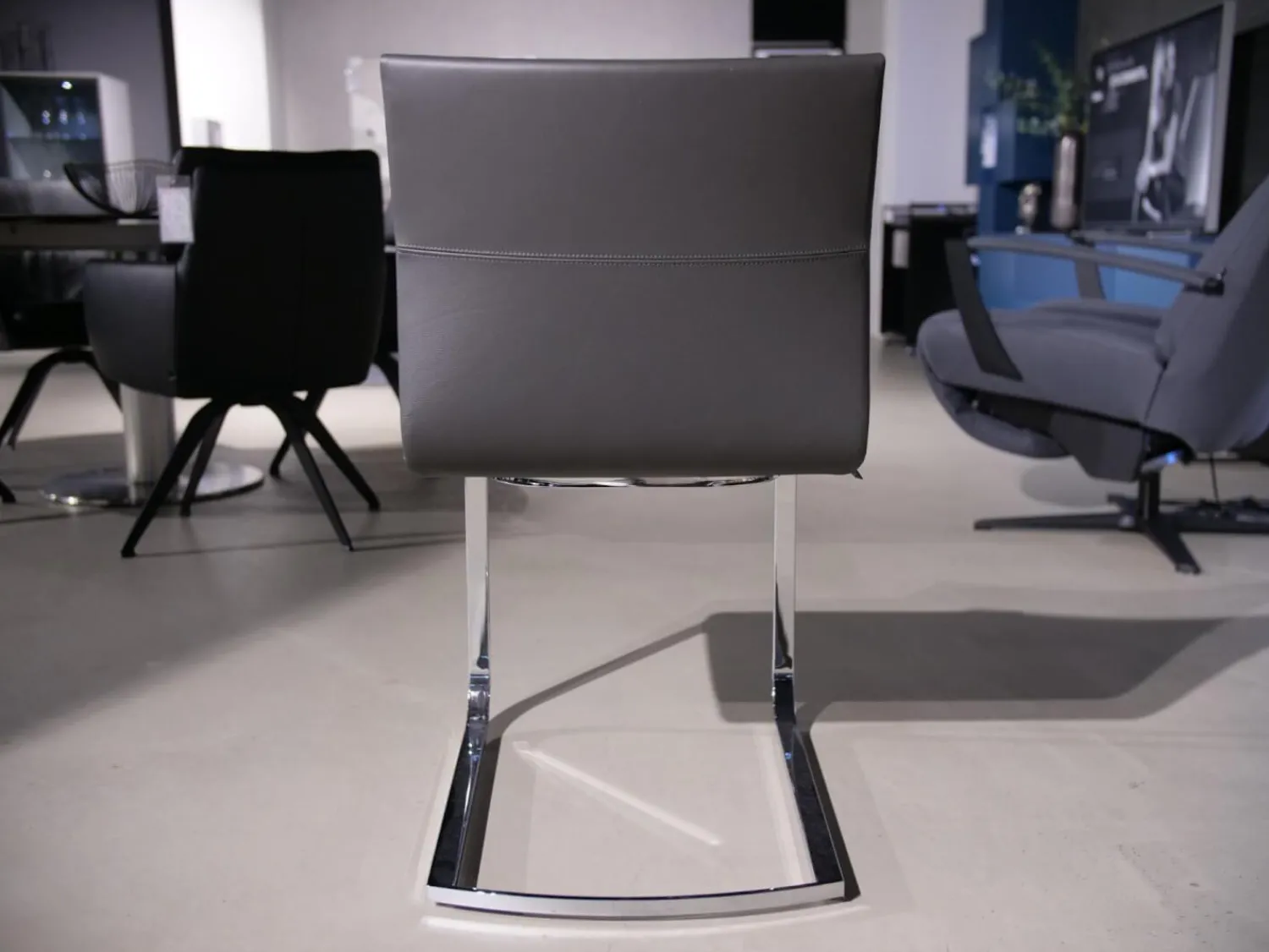 Bacher Stuhlsets|3er Set Stuhl Und Essbank Mirado Leder 1024 Anthrazit Gestell Flachstahl Verchromt