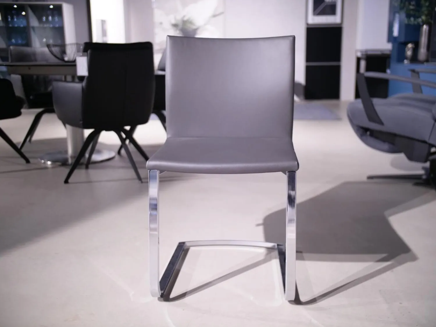 Bacher Stuhlsets|3er Set Stuhl Und Essbank Mirado Leder 1024 Anthrazit Gestell Flachstahl Verchromt