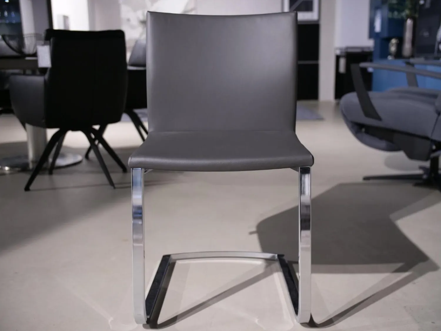 Bacher Stuhlsets|3er Set Stuhl Und Essbank Mirado Leder 1024 Anthrazit Gestell Flachstahl Verchromt