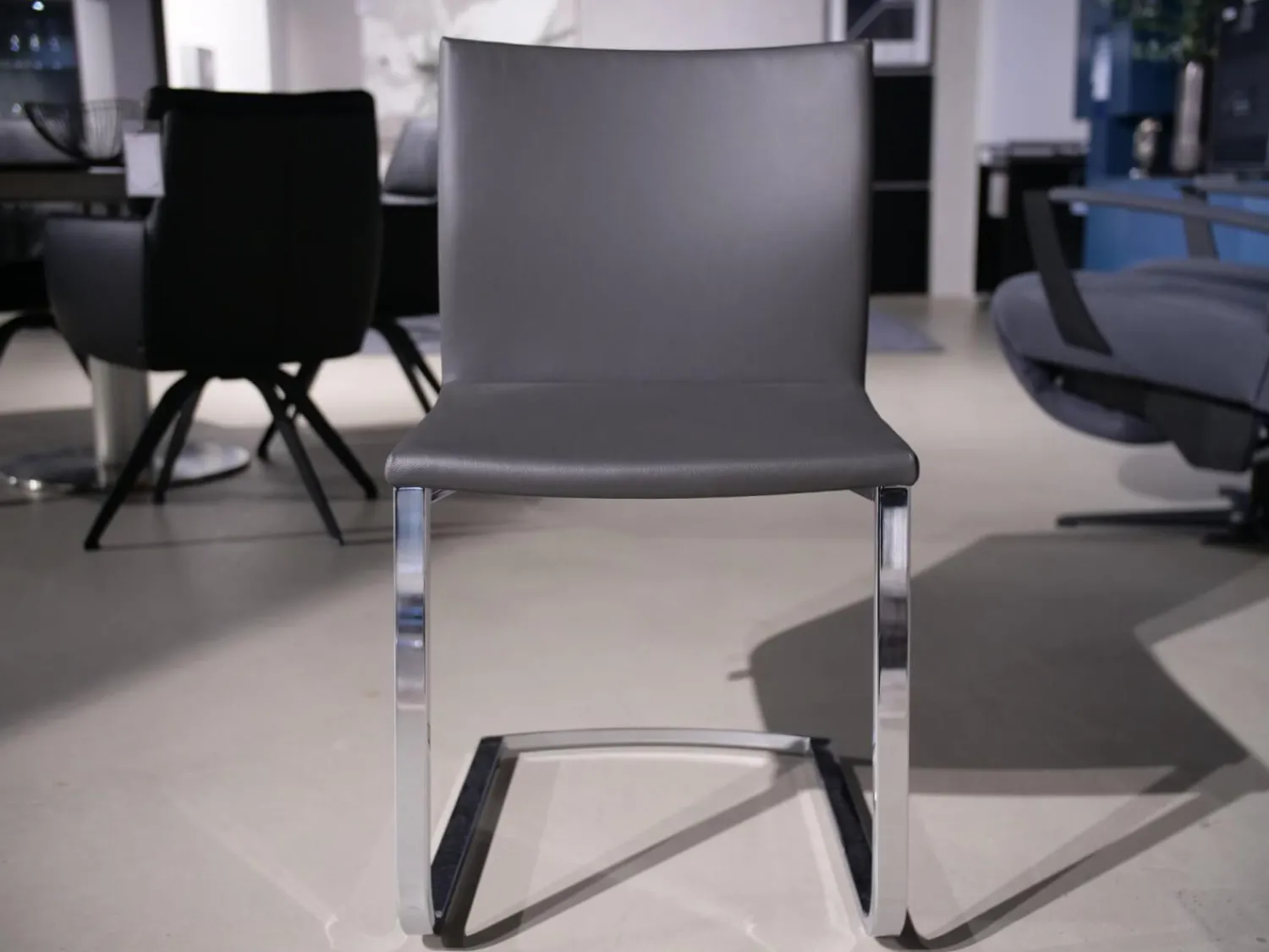 Bacher Stuhlsets|3er Set Stuhl Und Essbank Mirado Leder 1024 Anthrazit Gestell Flachstahl Verchromt