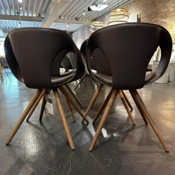 Tonon Stuhlsets|4-er Set Stuhl UP Leder Tender 602 Braun Holzfüße Nussbaum Geölt