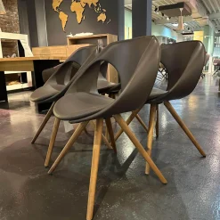 Tonon Stuhlsets|4-er Set Stuhl UP Leder Tender 602 Braun Holzfüße Nussbaum Geölt