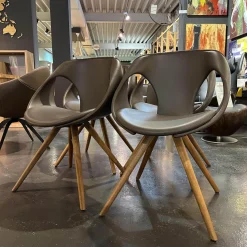 Tonon Stuhlsets|4-er Set Stuhl UP Leder Tender 602 Braun Holzfüße Nussbaum Geölt