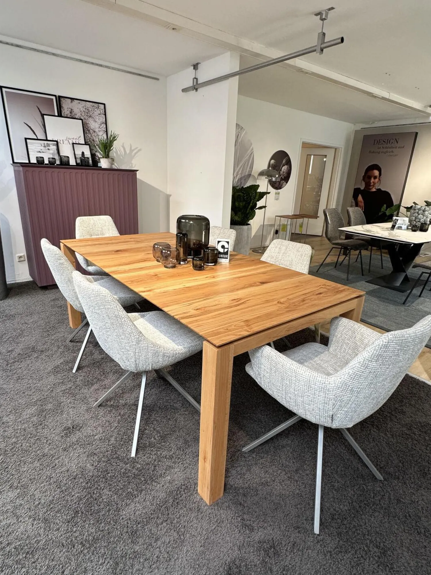 Contur Stuhlsets|6er Set Stuhlgruppe Pegara 13 Bezug Stoff Coco Und Shell 196 Grau Drehgestell Prisma Silber Mit Gleitern Schwarz