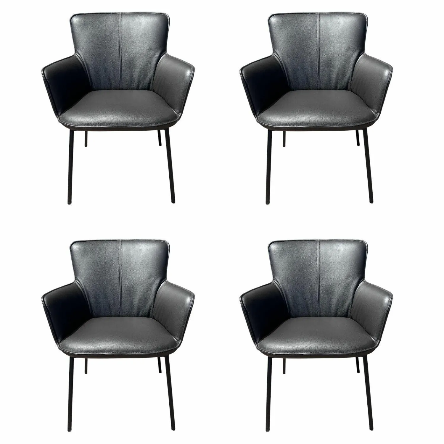 Rolf Benz Stuhlsets|4er Set Stuhlsessel 655 Leder 40 300 Dunkelbraun Gestell Stahl Verkehrsschwarz Mit Kunststoffgleitern