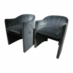 &tradition Stuhlsets|2er Set Stuhlsessel Loafer Stoff Velvet 10 Twilight Grau Gestell Schwarz