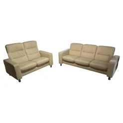 Stressless Polstergruppen|2er Set Wave Leder Batick Cream Creme Stahlbei Rund Chrom Matt
