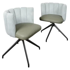 KFF Stuhlsets|2-er Stuhlgruppe Gaia Rücken Stoff Lisboa 18 Sitz Leder Silk Dark Olive 182 4-Fuß Sterngestell Schwarz