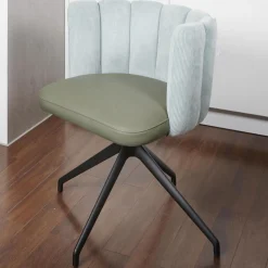 KFF Stuhlsets|2-er Stuhlgruppe Gaia Rücken Stoff Lisboa 18 Sitz Leder Silk Dark Olive 182 4-Fuß Sterngestell Schwarz